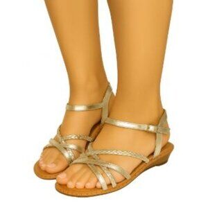 Piper Size 5M Girls Gold Braided Strap Sandals Adjustable Ankle Straps